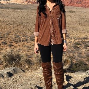 Umgee Velvet Brown Button Down - Worn 2x